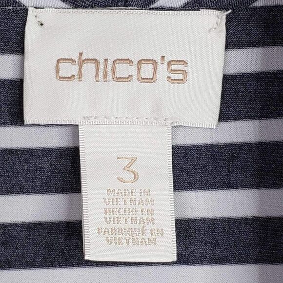 Chico's Cardigan Women's Size 3 US XL Black Stripe LS Draped Open Waterfall Hem - Picture 4 of 8